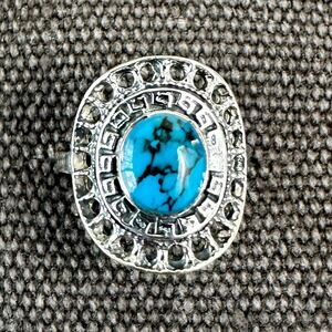 Turquoise Ring Sterling Silver Statement‎ Ring Boho Jewelry Women's 7.25